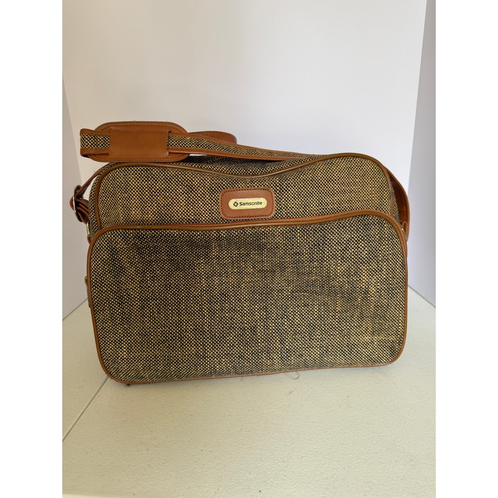 Vintage Samsonite Special Collection Woven Travel Shoulder Bag‎ Brown Trim